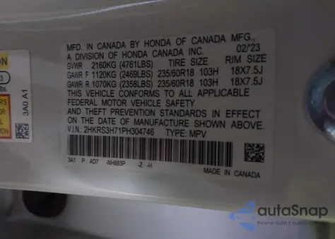 2023 Honda Cr-V Ex-L 2Wd из США, поврежденный, VIN 2HKRS3H71PH304746